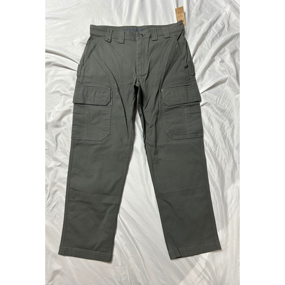 NWT Duluth Trading Co Mens Flex Fire Hose Cargo Work Pants Gray Green 34x30